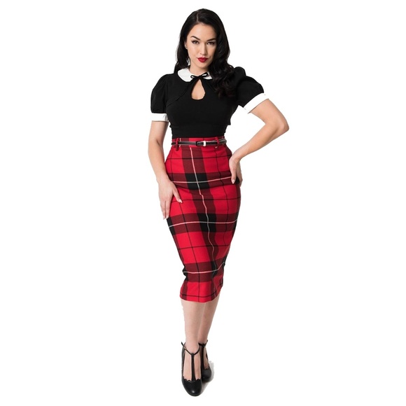 Unique Vintage Dresses & Skirts - retro red plaid midi skirt size medium large 8 10